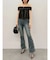 サイドビジューフレアデニムパンツ