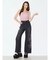 ラインストーンロゴバックスラッシュワイドデニムパンツ