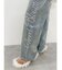 ラインストーンロゴバックスラッシュワイドデニムパンツ