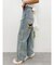 ラインストーンロゴバックスラッシュワイドデニムパンツ