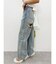 ラインストーンロゴバックスラッシュワイドデニムパンツ