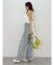 ラインストーンロゴバックスラッシュワイドデニムパンツ