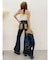 フェイクファーファードッキングフレアデニムパンツ【セットアップ着用可能】