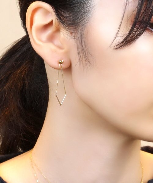 セカンドピアス] K18イエローゴールドネコサカナピアス｜テイク