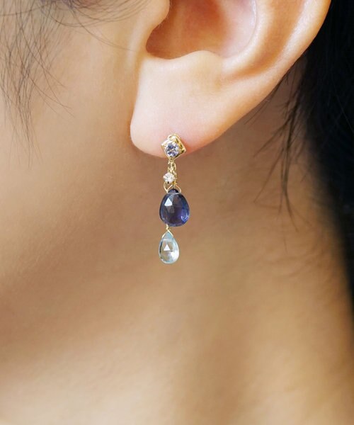 Palette】K18・K10アイオライト×ブルートパーズ チャームセット ピアス