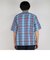 インド綿使用マドラスチェックバンドカラー半袖シャツ