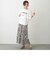 柄デシン ウエストリブ フレアスカート