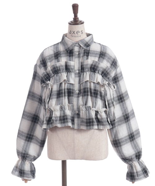 起毛チェックフリルシャツ｜アクシーズファム アウトレットの