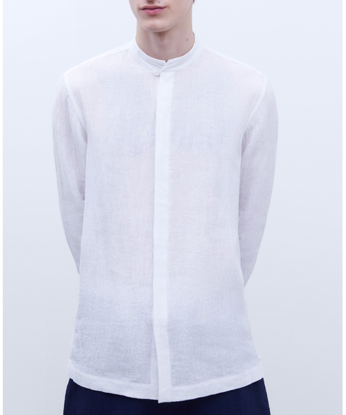 eskandar リネン100% シャツ 麻 ホワイト オーバーサイズ シワ加工 eskandar リネン100% シャツ 麻 ホワイト オーバーサイズ シワ