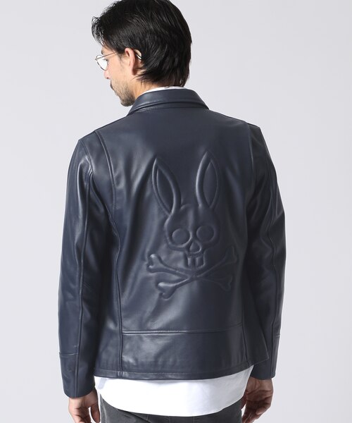 サイコバニー エンボスバニー フーデッドライダースジャケット L 新品同様 2026年最新】Psycho Bunny レザージャケット・ライダースの人気