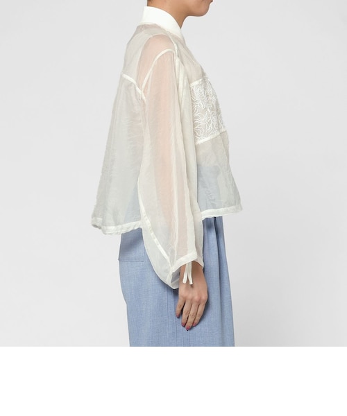 BARNEYS NEW YORK レースブルゾン ウォッシャブル レースドッキング シアー素材ショートブルゾン