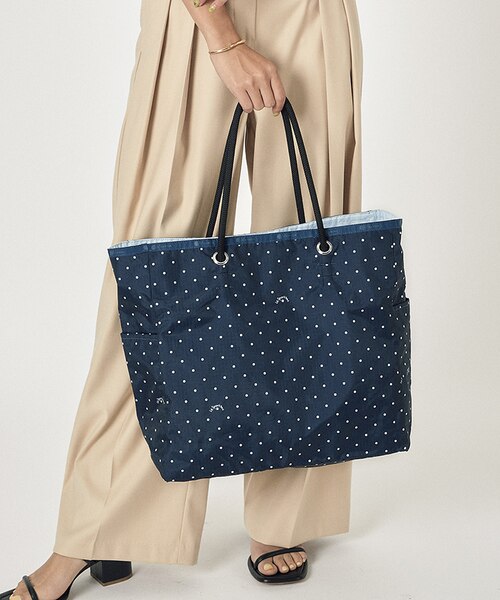 LARGE 2 WAY TOTE ネイビープティドット/ブルー