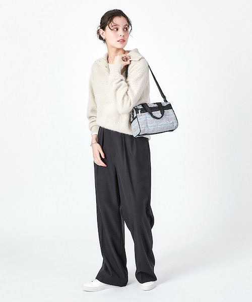 EVERYDAY SM SATCHEL グレー/グリーンチェック