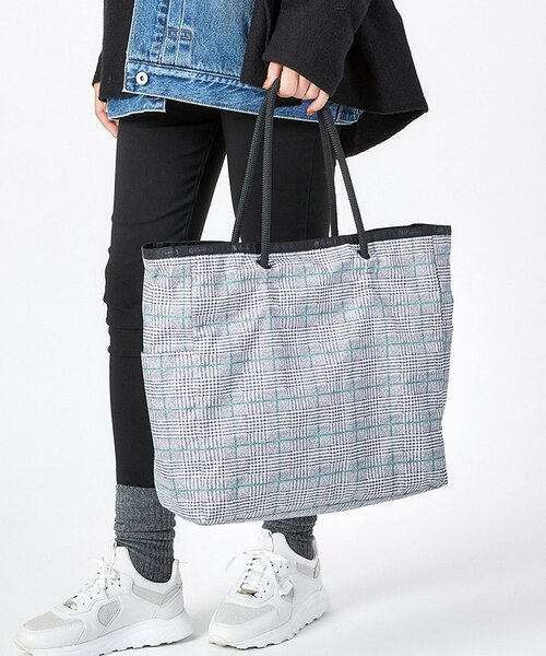 LARGE 2 WAY TOTE 2ウェイグレー/グリーンチェック｜レスポートサック