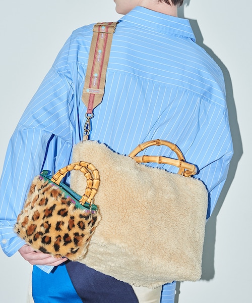 XS BAMBOO TOTE ウォームキャメルレオパードファー｜レスポートサック