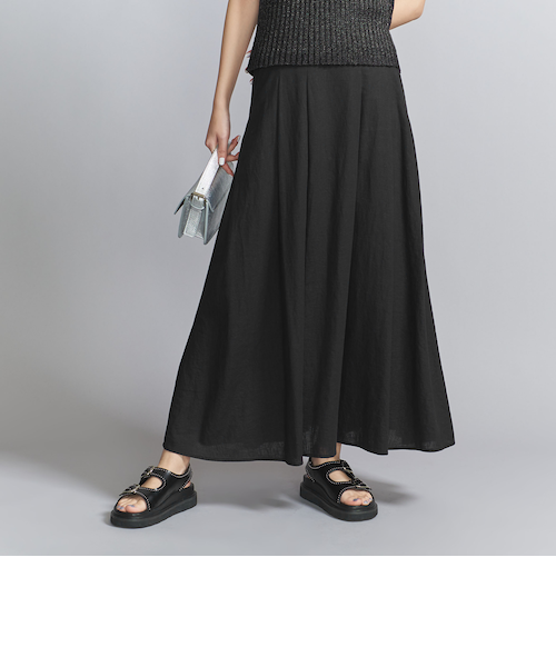 UNITED ARROWS ターコイズ フレアスカート リネン100% リネンレーヨンブレンド フレアスカート -ウォッシャブル