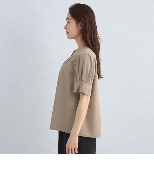 袖 タック ショート スリーブ ブラウス -マシンウォッシャブル