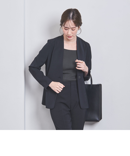 人気❤️ユナイテッドアローズ　パンツスーツ　ノーカラージャケット　ブラック　L 人気❤️ユナイテッドアローズ パンツスーツ ノーカラー