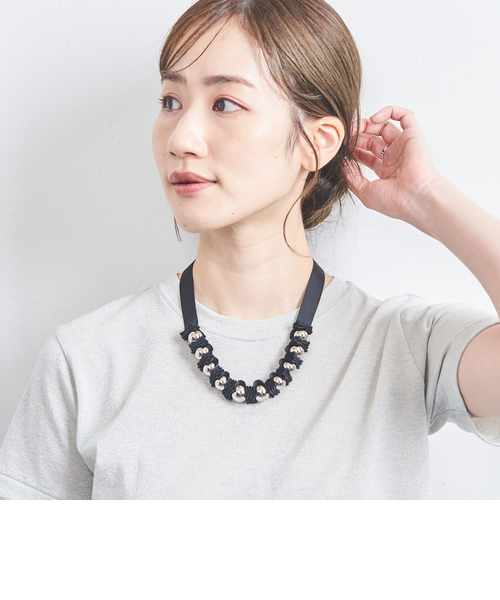 【FOXEY】フォクシー グログランリボン 大ぶりストーン ネックレス アクセサリー クリア×ホワイト系