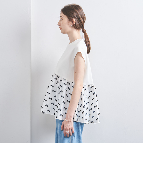 【新品未使用】UNITED ARROWS リボン カットジャカード ブラウス リボン カットジャカード ショートスリーブ ブラウス｜ユナイテッド