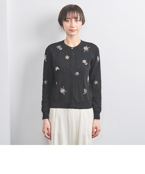 ユナイテッドアローズ　 カーディガン　フラワービジューカーディガン　ブラック フラワー ビジュー カーディガン｜ユナイテッドアローズ