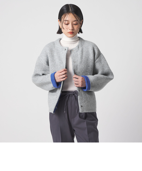 ♪送料無料★B&Y UNITED ARROWS★スナップ カーディガン★灰★L♪ ダブルフェイス スナップカーディガン ＜A DAY IN THE LIFE