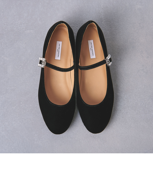 UNITEDARROWSベルベットビジューメリージェーンバレエシューズ22.5