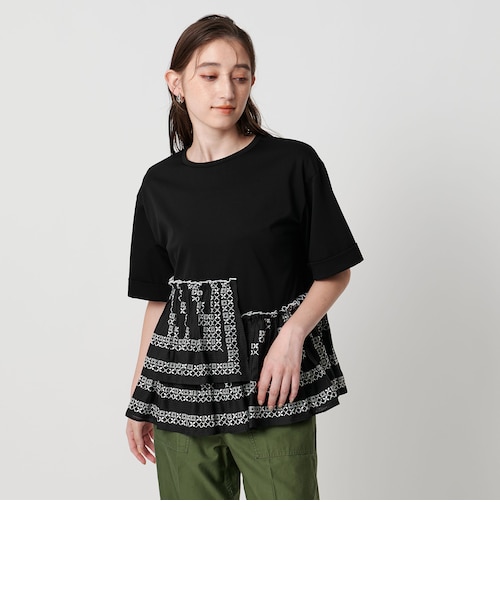 ユナイテッドアローズ　エンブロイダリープリーツ　コンビTシャツ エンブロイダリープリーツ コンビ Tシャツ｜ユナイテッドアローズ