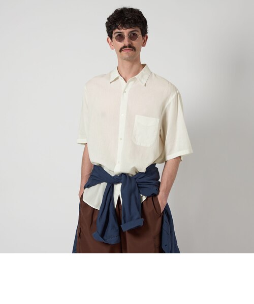 Steven Alan＞ CC ピケ ストライプ レギュラーカラー シャツ ALINE