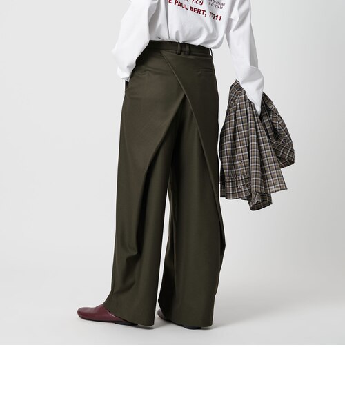 【美品】beauty &youthバックラップ タックワイドパンツ　カーキ　S バックラップ タックワイドパンツ -ウォッシャブル-｜ユナイテッド