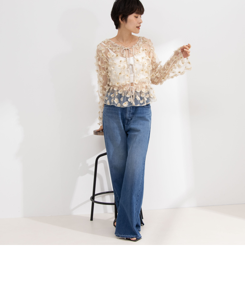 セットアップ対応》ウォッシャブルチュール刺繍2WAYブラウス