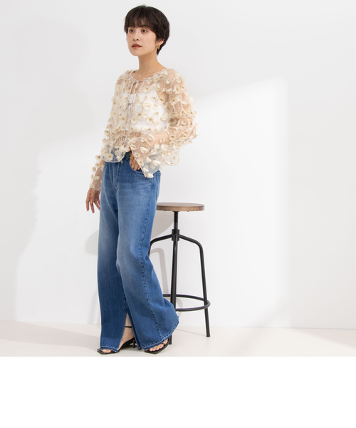 セットアップ対応》ウォッシャブルチュール刺繍2WAYブラウス