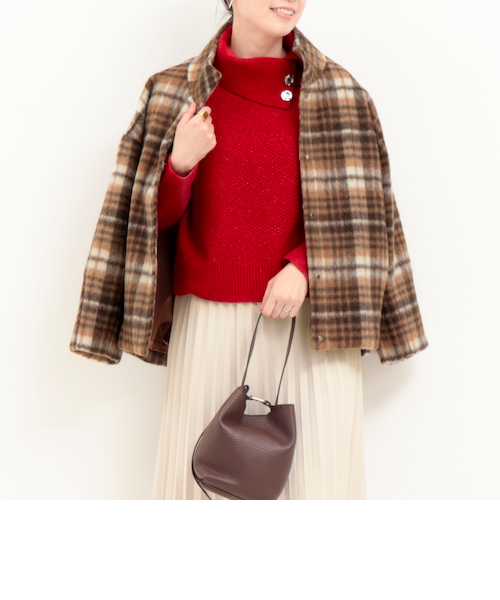 シャギーチェック後コクーンショートコート｜ノーリーズ