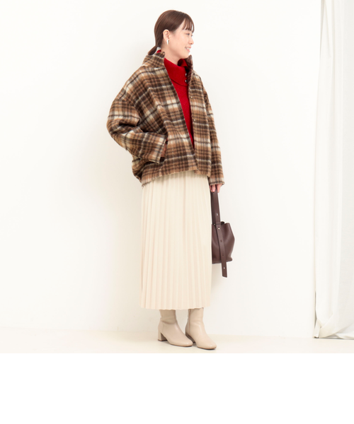 シャギーチェック後コクーンショートコート｜ノーリーズ