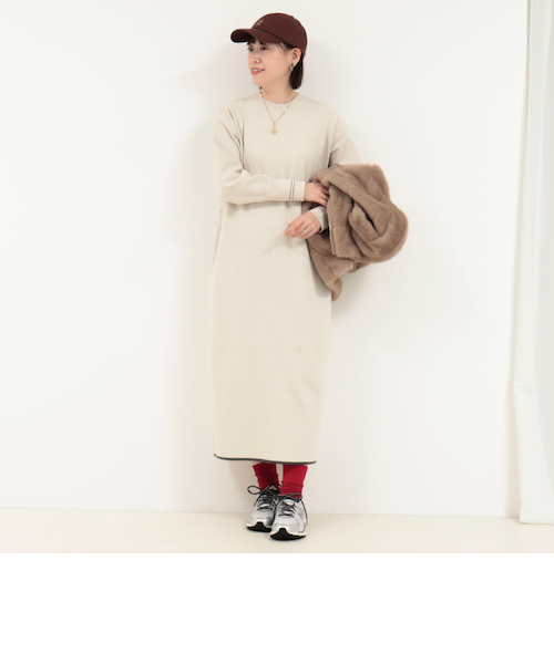 やわもち静電防止配色ラインニットワンピース｜フレディアンド