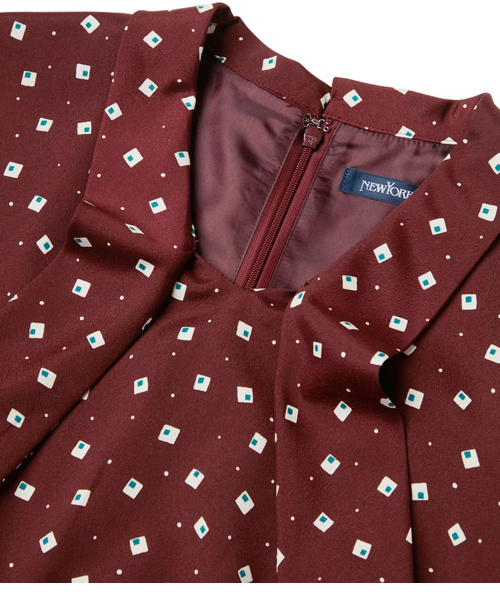 【ニューヨーカー】7分袖ボウタイワンピース キューブプリント ボウタイ7分袖ワンピース｜ニューヨーカーの