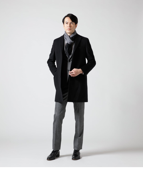 カシミヤ混 ショートビーバー 比翼チェスターフィールドコート