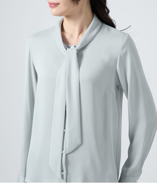 SOEJU サテンショートスリーブボウタイブラウス　L.GRAY M 完売品 ショートスリーブコクーンブラウス - SOÉJU online store｜上質