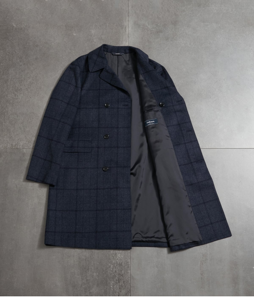 美品 カシミヤ100％ 裏地シルク グレンチェック バルマカーンコート L カシミヤ混ビーバー グレンチェック バルマカンコート｜ニューヨーカー