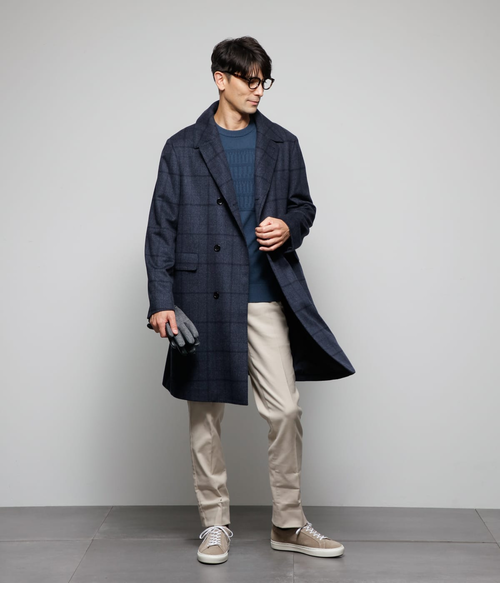 カシミヤ混ビーバー グレンチェック バルマカンコート｜ニューヨーカー