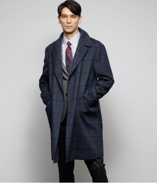 カシミヤ混ビーバー グレンチェック バルマカンコート｜ニューヨーカー