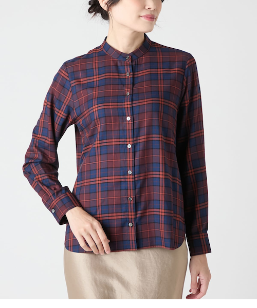 タータンチェック 長袖スタンドカラーシャツ｜ニューヨーカーの