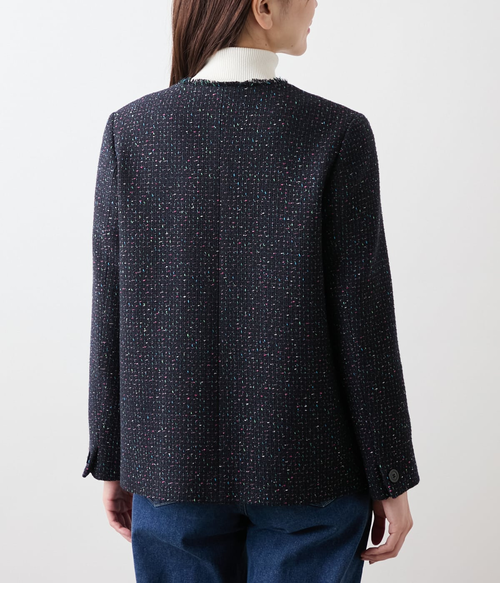 L】ネオンカラーミックスツィード ノーカラージャケット