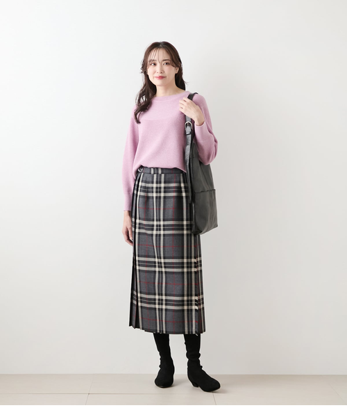 手洗い可能】片畦ラメブレーティング クルーネックニット