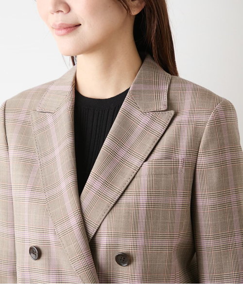 カラードグレンチェック ピークドラペルダブルブレストジャケット