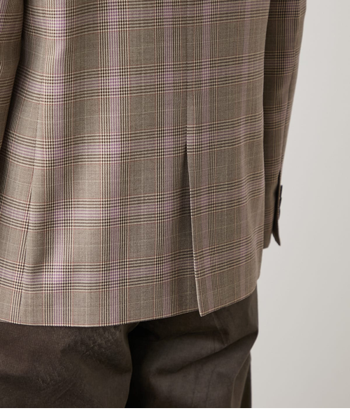 カラードグレンチェック ピークドラペルダブルブレストジャケット