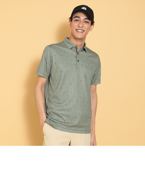 キャロウェイジグザグストライプ半袖シャツM  CALLAWAY キャロウェイ 半袖ポロシャツ ストライプ柄 ネイビー系