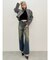 ハイウエストSymmetryGYDA INNER RIPPEDワイドデニムパンツ