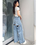 ハイウエストThighs cutデザインダメージワイドデニムパンツ