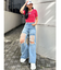 ハイウエストThighs cutデザインダメージワイドデニムパンツ